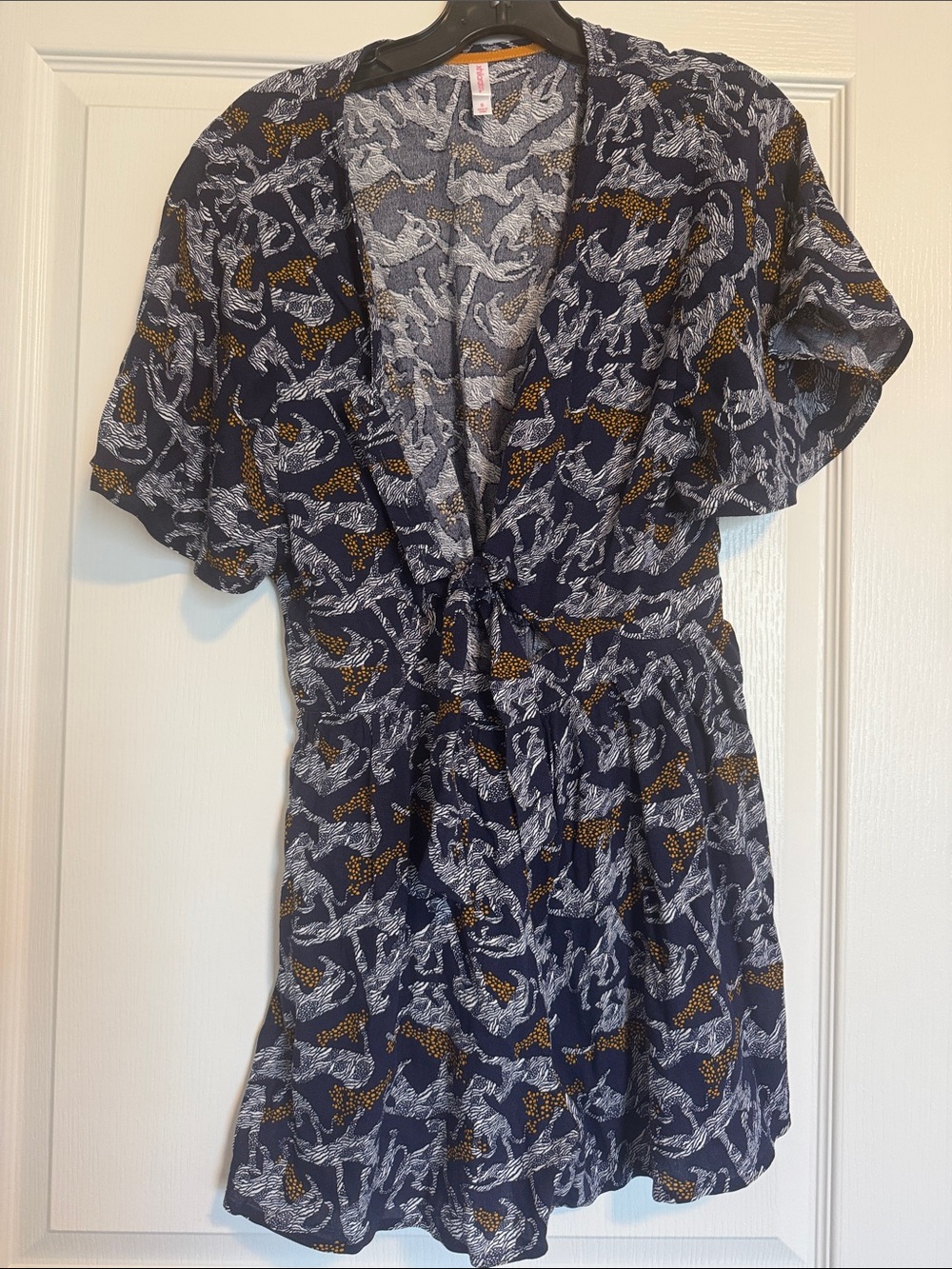 Navy Animal Print Tie-Front Dress